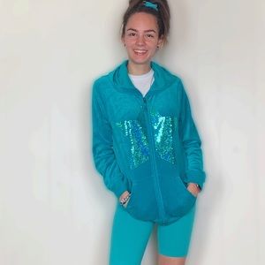 Circo teal blue velour star sequin jacket light